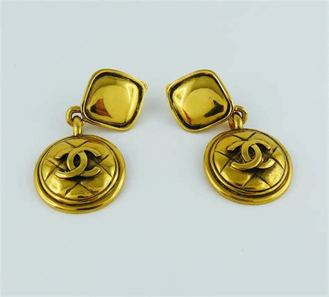 chanel gold dangle earrings replica|chanel quilted style dangle earrings.